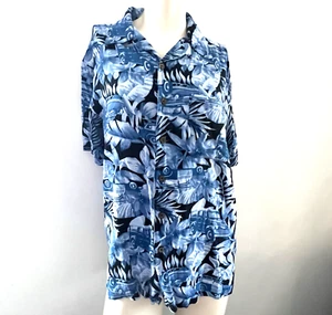 Panama Jack Shirt Mens M Aloha Hawaiian Woody Wagon Blue Casual Vacation Cruise - Picture 1 of 7