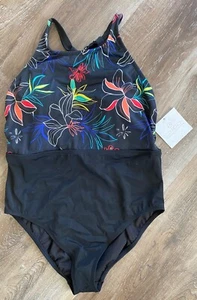 ECO BEACH~NUEVO~Traje de baño floral de una pieza con cuello alto para damas talla XL~Negro~NUEVO CON ETIQUETAS - Imagen 1 de 4