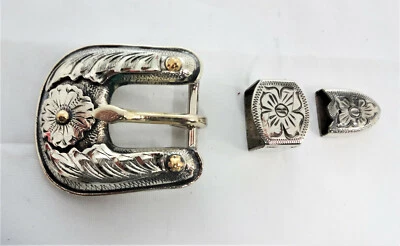 Juego de 3 hebillas de girasol envejecido Hansen Western Horse placa de plata tachuela nuevo Foto 1 de 2