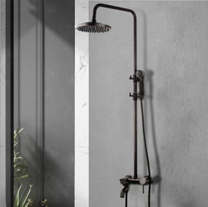 Oil Rubbed Bronze Bathroom Shower Faucet Wall Mounted Head Hand Spray Mixer Set - Picture 1 of 10
