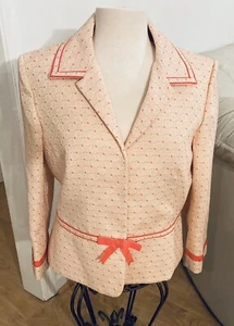 Nipon Boutique Women Sz 12 Pink Peplum Blazer Jacket Polka Dots Edging #116 - Picture 1 of 12
