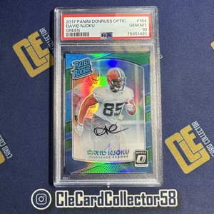 David Njoku 2017 Panini Donruss Optic Green Prizm Auto /5 Rookie PSA 10 Browns