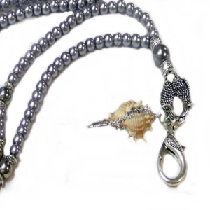 Beaded Lanyard necklace work ID badge, key holder, cruise, silver pearl seashell - Picture 1 of 3