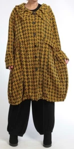 PLUS SIZE BLACK/MUSTARD WOOL BLEND JACQUARD BALLOON JACKET/COAT Size 24-26-28 - Picture 1 of 6