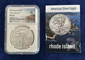 2022 U.S. State Series RHODE ISLAND Silver Eagle $1 NGC MS 70 with Card - Picture 1 of 2