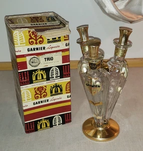 VINTAGE GARNIER FLAKON DEKANTER TRIO VON LIKÖRFLASCHEN IM STÄNDER MIT OVP - Bild 1 von 12