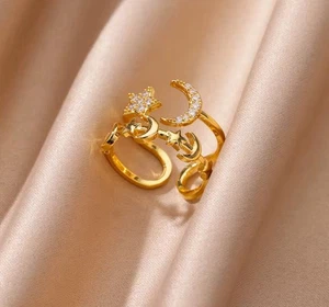 Sonnen Mond Ring • Edelstahl • Gold Optik • Wasserfest • Verstellbar - Bild 1 von 1