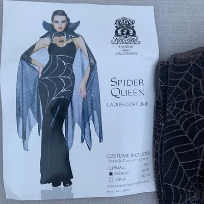 Spider Queen Halloween Costume Black Dress & Cape with Collar, Size M (8-10) - Image 1 of 4
