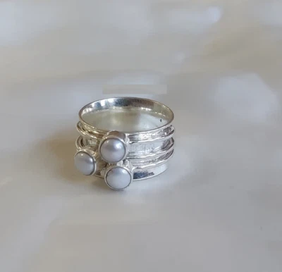Pearl Gemstone Ring 925 Sterling Sterling Handmade Wedding Ring All Size R348 - Image 1 of 4