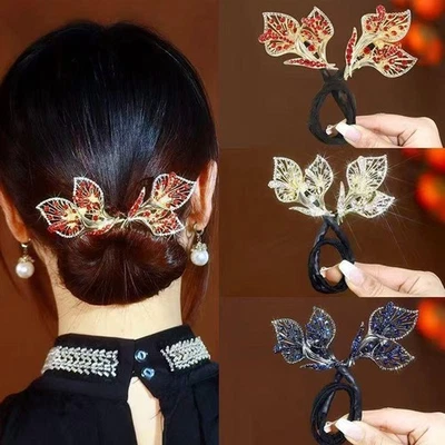 水钻马蹄莲花飞叶花发卷发夹 Elega - — 第 1/4 张图片