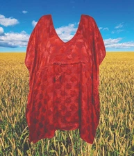 Women Midi Kaftan Dress, Summer Fashion, Handmade Boho  Red Printed Travel M-XL