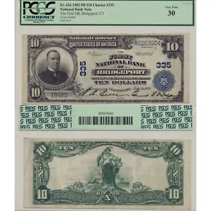 1902 PB $10 The First NB Bridgeport CT Fr#626 CH#335 PCGS Currency Very Fine 30 - Picture 1 of 1