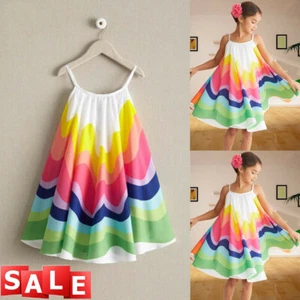 Toddler Baby Girls Summer Rainbow Princess Sleeveless Halter Casual Dresses - Picture 1 of 12