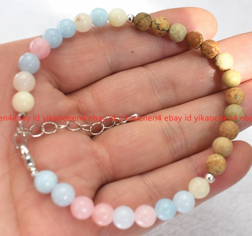 VALENTINO Affascinante Braccialetto Perline Rotonde Immagine Morganite 6mm Gemme Diaspro 7 5 pollici