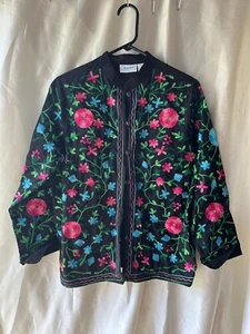 Vtg National Women's Embroidered Cotton Floral Shirt Top Blazer Jacket Small - Picture 1 of 4
