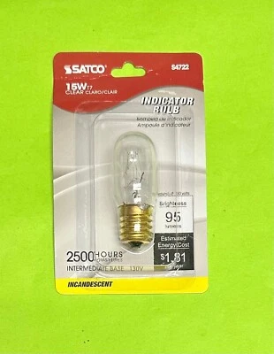 Satco S4722 15 15T7/CL/N 130V 120V INTERMEDIATE Base Clear Appliance Light Bulb - Image 1 of 2