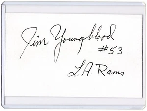 JIM YOUNGBLOOD NFL Rams Auto Autographed Signed 3x5 Index Card - Picture 1 of 1