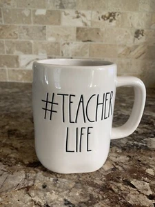 Rae Dunn #TEACHER LIFE Coffee Mug LL Ivory Magenta Artisan Collection 18 oz - Picture 1 of 12