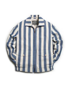 Private White V.C. Summer Bomber Jacket Blue Cream Stripe - Small/3 - BNWT, £495 - Picture 1 of 20