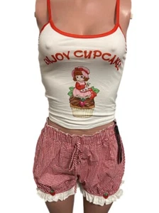Sexy Strawberry Shortcake Plaid Bloomer Shorts Graphic Top 2pc Set New Cosplay S - Picture 1 of 4