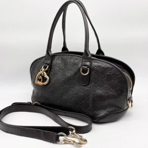 Gucci Guccissima Shoulder Bag Handbag Boston GG Leather Dark Brown Authentic - Picture 1 of 18