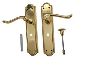 Georgian Brass Scroll Lever Bathroom Door Lock Furniture (Extra Large Plate 8″) - Picture 1 of 6
