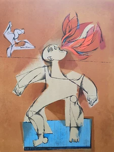 Lithograph Orig Sami Briss Sign/n° Fire Breather Circus Naive Surrealist - Picture 1 of 4