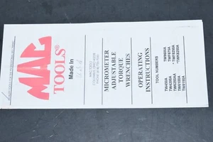 MAC Tools Click Type Torque Wrench Instruction Manual User's Guide Only - Picture 1 of 2