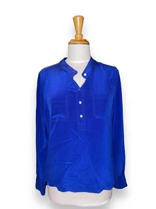 BARNEYS NEW YORK Silk 1/2-Button Blouse Royal Blue Size IT 42 US 6 / M - Picture 1 of 9