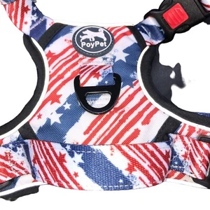 PoyPet Dog Harness - Patriotic American Flag Design Reflective No-Pull Large - Imagen 1 de 7