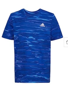 NWT New Adidas Boys Liquid Camo Blue Cotton Shirt L Large 14/16 Short Sleeve - Picture 1 of 4