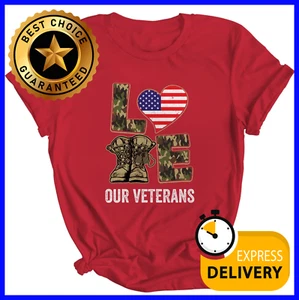 Love Our Veterans Day Proud Military US Flag T-shirt - Picture 1 of 5