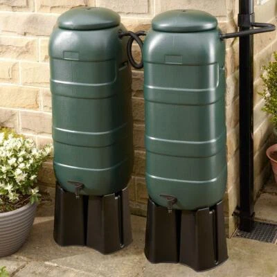 100 Litre Slimline Green Water Butt TWIN Pack - Free Link Kit, Holes Pre-drilled - Image 1 of 4