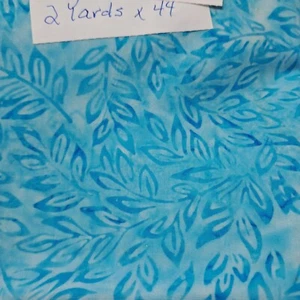 Batik Fabric Turquoise Blue Floral Leafy Print Cotton Quilting Sewing 2 Yards - Picture 1 of 3