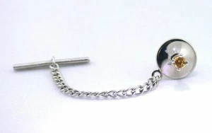 3mm Round Natural Cinnamon Garnet Gemstone Gem Sterling Silver Tie Tack ESTT182 - Picture 1 of 2