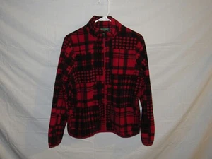 LAUREN RALPH LAUREN WOMEN'S BLACK RED PLAID ZIP UP SOFT FLEECE JACKET SIZE P/M - Picture 1 of 5