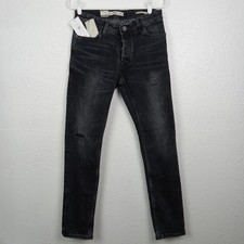 MNG Men Jeans Men's 28x30 Tim Black SLIM Button Fly  Denim Distressed Mango