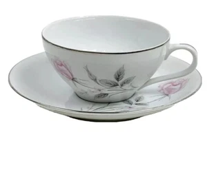 Fine China of Japan Long Stem Pink Rose Tea Cup & Saucer Canterbury 5211 - Picture 1 of 11