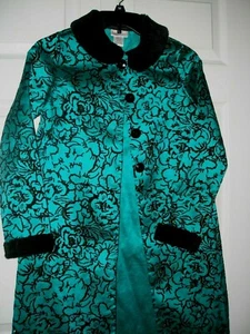 Sweet Heart Rose Dressy Girls Coat SZ 14 Turquoise Blue Black Faux Fur Trim - Picture 1 of 7