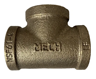 Brass Pipe Fitting, Tee, 1" x 1" x 1" Female Pipe NSF61-4 Lead Free NEW - Image 1 of 4
