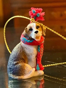 Beagle Dog Small Christmas Tree Ornament 1 3/4” Tall Figurine with Scarf So Cute - Picture 1 of 5