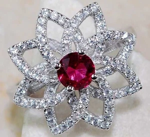 Anillo de plata de ley 925 con topacio blanco y rubí tratado de 1 quilate talla 7 y 2-2 - Imagen 1 de 2