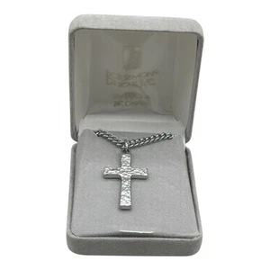 Bob Siemon Hammered Silver Cross Necklace Religious Jewelry 24” Chain Christian - Picture 1 of 9