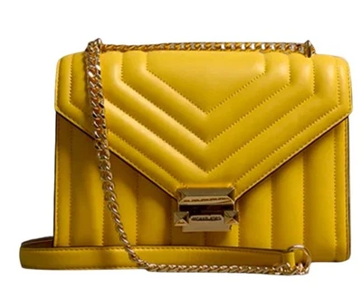 NUEVO Bolso Bandolera Michael Kors WHITNEY Cadena Amarilla Varilla Dorada Acolchado Foto 1 de 4