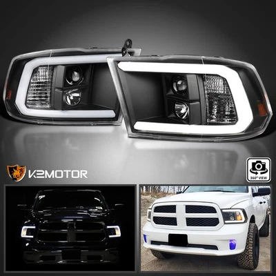 Fits 2009-2018 Dodge Ram 1500 2500 3500 Black LED Light Bar Projector Headlights - Image 1 of 4