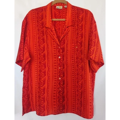 Blusa de seda geométrica vintage anos 80-90 Liz Claiborne vermelha laranja tamanho 12 Hong Kong - Imagem 1 de 3