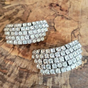 Vintage Signed MUSI Crystal Clear Rhinestone Prong Set SHOE CLIP Pin Pair - Picture 1 of 12