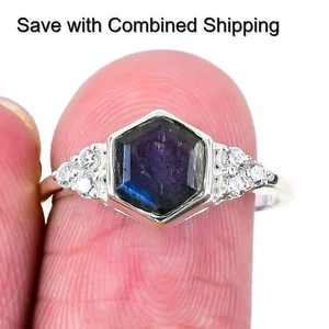 Labradorite Stone Solid Sterling Silver Mother Boho Cluster Ring Jewelry Size 8 - Picture 1 of 8