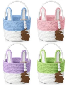 4 Set Easter Baskets Easter Bunny Basket with Name Tag Rabbit Ear Easter Stuf... - Picture 1 of 7