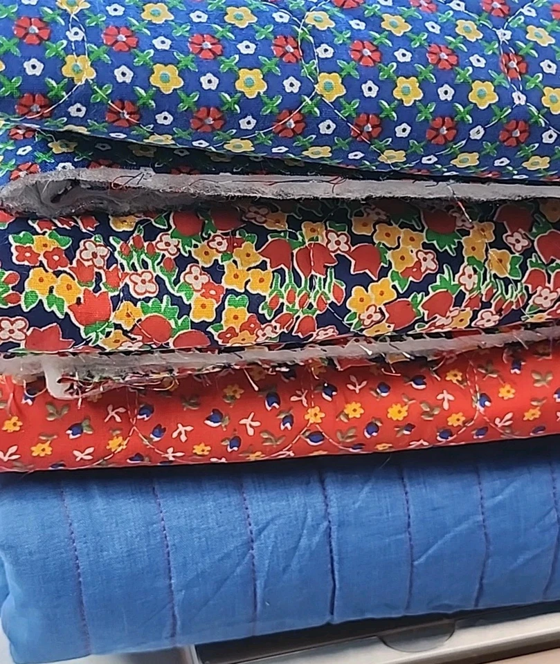 Vtg 4x Lot Calico Cotton Quilted Backing 3x Petite Floral & 1x Solid Fabric Pcs  - Image 1 of 4